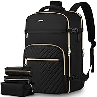 MOMUVO Travel Backpack for Women, Carry On Backpack Flight Approved, Large Anti Theft 17 Inch Laptop Backpack Water Resistant Luggage Backpack with USB Charging Port & Shoe Bag, Black