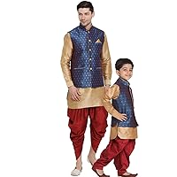 Baap Beta Deep Blue Ethnic Jacket Kurta and Dhoti Pant Set (Man-36 Size/Boy-6-12 Months)