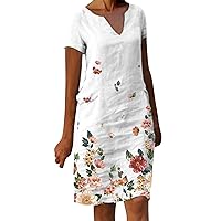 Women's Summer Floral Print V Neck Dress Bohemian Flowy Swing Dress Short Sleeve Dress T Shirt Dresses