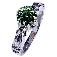 1.36 ct Si3 Round Real Moissanite Solitaire Engagement & Wedding Ring Green Size 7.5