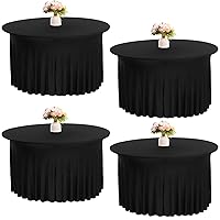 4 Pack 6FT Spandex Table Skirts for Round Table Spandex Fitted Table Cover for 72 Inch Round Table Washable Table Cloth for Wedding Trade Baby Shower Banquet Dining Table (Black, 6FT)