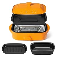 Ventray Essential Every Grill Electric Indoor Grill Set with 3 Removable Nonstick Plates, Tabletop BBQ Grill Set for Grilling, Searing, Braising, Steaming, Frying, 12 Functions All in One - Orange