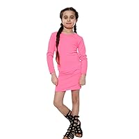 Girls Bodycon Dress Midi Plain Long Dress Stretch Round Neck Full Sleeve Outfit