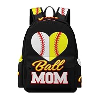 Funny Ball Mom Softball Baseball Travel Backpack Printed Shoulder Bag Durable Daypack Camping Work Bags for Men Women