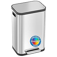 iTouchless SoftStep ProX 50 Liter / 13.2 Gallon Kitchen Step On Trash Can with AbsorbX Odor Filter & Removable Inner Bucket, Stainless Steel Garbage Bin for Home, Office, Business, Store, Garage