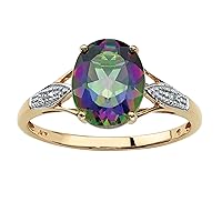 PalmBeach 10K Yellow Gold Oval Cut Genuine Mystic Fire Topaz and Diamond Accent Ring Sizes 6-10