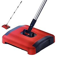 3 Rolling Brushes Floor Sweeper Carpet Brush with Wheels and Large Waste Bin 43inch Detachable Carpet Cleaner for Pet Hair Dust Debris Carpet Sweepers