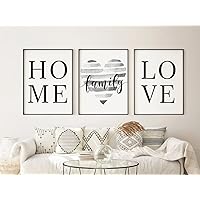 Set Of 3 Prints Home Family Love Wall Art Painting Family Sign Canvas Poster for Living Room Dining Room Decor With Inner Frame