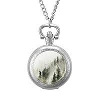 Mist Forest Vintage Pocket Watch Arabic Numerals Scale Quartz with Chain Christmas Birthday Gifts