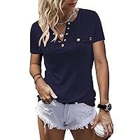 Summer Tops for Women Spring Fashion Button Down Shirts Short Sleeve Casual T Shirts V Neck Clothes Blouses