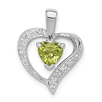 925 Sterling Silver Polished Prong set Open back Rhodium Love Heart Citrine and Diamond Heart Pendant Necklace Measures 17x13mm Wide Jewelry for Women