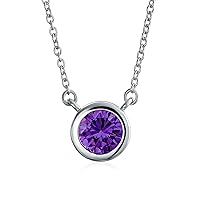 Bling Jewelry Classic Simple Cubic Zirconia Gemstone 2CT Brilliant Cut AAA Round 8MM CZ Bezel Set Solitaire Station Pendant Necklace For Women Teens .925 Sterling Silver Birthstone Colors