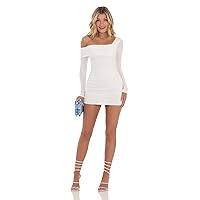 One Off Shoulder Long Sleeve Dress in White