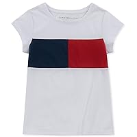 Girls' Short Sleeve T-Shirt with Flag Logo, Cotton Blend Tee with Tagless Interior, White 4053, 4T