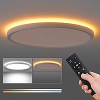 Surface Mount Led Ceiling Light with Remote and 1700K-Night Light 12Inch 3000lm 28W 3000K~6500K Adjustable and Dimmable Ceiling Lights Fixture Led Flat Panel Light for Kitchen Bedroom-White