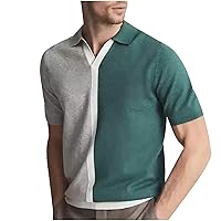 Mens Short Sleeve Polo Shirts Trendy Color Matching Turndown Collar Knitting Pullover Summer Casual Henley Shirts