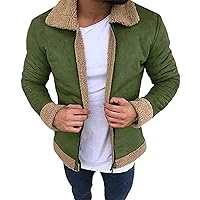 Men's Spread-Collar Fall-Winter Suede-Leather Zip Front Regular Fit Sherpa-Lined Trucker Jackets Coats