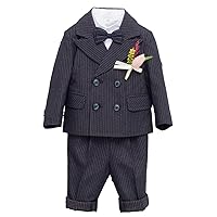 Boys' Pinstripe Suit Double Breasted Buttons Tuxedo Three Pieces Complete Outfit