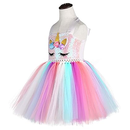 Tutu Dreams Handmade Sequin Unicorn Dress for Girls 1-10Y with Headband Birthday Dance Party Dresses
