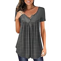 Oversized Button Down Shirts for Women Henley Deep V Neck Short Sleeve Relaxed Fit Button Down Shirts for Women