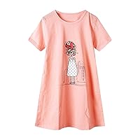 Girl Cat Dress Summer Short Sleeve Cartoon Print Dress Casual Dress Nightdress Home Clothes Girl Dresses for New Years