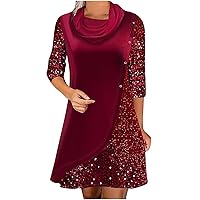 Dresses for Women 2024 Sexy Sequin Patchwork Button Long Sleeve Knee Length Dress Elegant Sparkly Party Dresses
