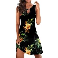 Women's Summer Dresses 2024 Beach Casual Sleeveless Floral Print Tank Loose Sundress Midi for Beach Resort