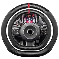 D Shape Suede Carbon Fiber Steering Wheel Cover, Compatible with Abarth 595 595C 695 695C 15 inch Flat Bottom Soft Alcantara Touch Leather Sport Non-Slip Automotive Interior Accessories