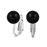 Simple Gemstone Round Bead Ball Stud Clip On Earrings For Women Non Piercing .925 Sterling Silver Birthstone Colors 8MM