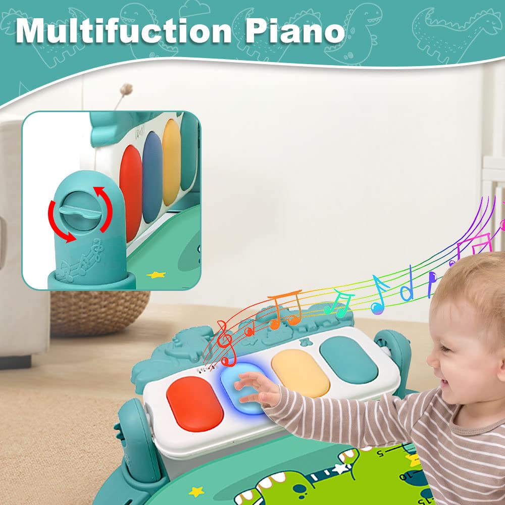 BOMPOW Baby Play Mat Baby Gym, Play Piano Baby Activity Gym Mat with Music and Lights, Piano Gym, Early Development Baby Play Mat Gift for Babies Newborn