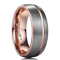 King Will Glory 6mm/8mm/10mm/12mm 18K Rose Gold Tungsten Carbide Wedding Band Ring Pipe Cut Brushed Finish/Line Grooved Dome for Unisex Comfort Fit