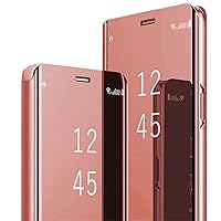 Compatible with Samsung Galaxy S24 Case Flip Leather Cover Clear S-View Mirror Shockproof Cover with Kickstand Anti-Scratch Protective Phone Cases Cover for Samsung S24 5G (Rose Gold)