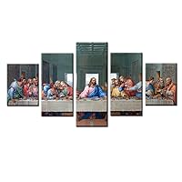 The Last Supper Jesus Painting Prints on Canvas Wall Art for Dining Room Jesus Painting Large Kitchen Wall Canvas Prints Home Decoration Stretched Ready to Hang (12x16inchx2+12x24inchx2+12x32inch)