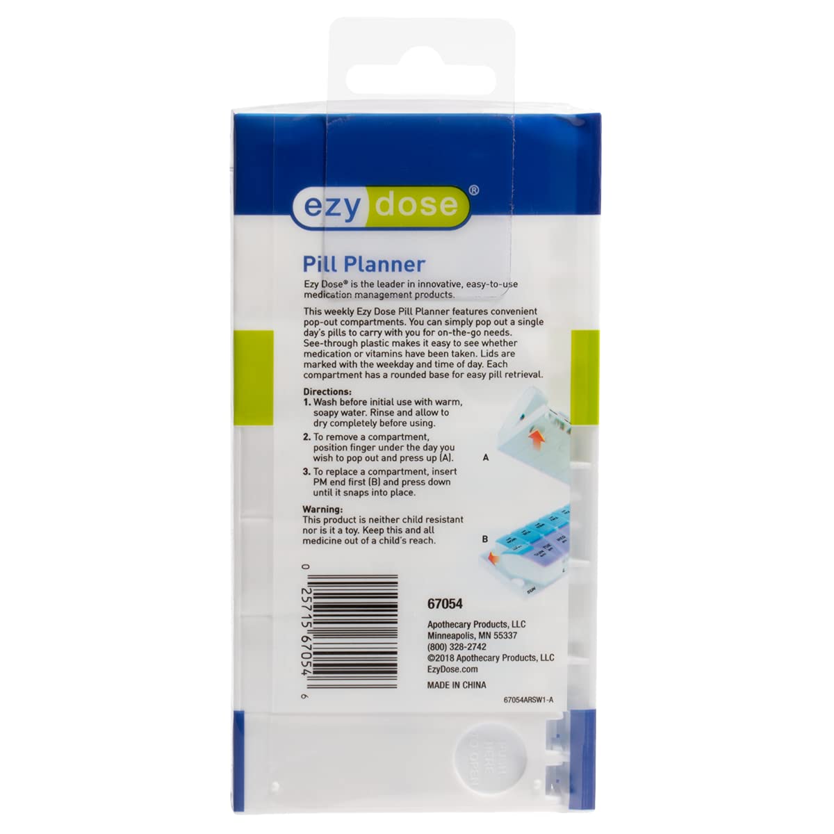 Ezy Dose Weekly (7-Day) AM/PM Pill Organizer, Vitamin and Medicine Box, Small Pop-out Compartments, 2 Times a Day, Blue and Purple Lids