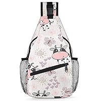 Cartoon Cute Cow Sling Backpack for Men Women, Casual Crossbody Shoulder Bag, Lightweight Chest Bag Daypack for Gym Cycling Travel Hiking Outdoor Sports