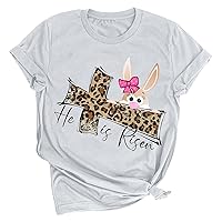 He is Risen Easter Shirt for Women Leopard Cross Bunny Printed Christian Tshirt Casual Short Sleeve Blessed Tops Shirt