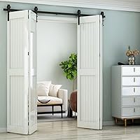 5FT Bi-Folding Sliding Barn Door Hardware,Smoothly and Quietly-Heavy Duty -Simple and Easy to Install for 4 Doors Hardware Kit-Basic