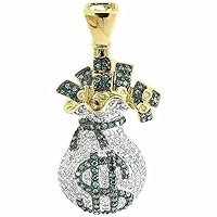 1.50 CT Round Cut Blue and White Diamond Men's Bag Money Dollar Sign Pendant Charm Real 925 Sterling Silver for Birthday Day Gift