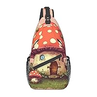 Cute mushroom house Print Unisex Chest Bags Crossbody Sling Backpack Lightweight Daypack for Travel Hiking