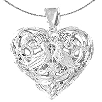 Gold 3-D Filigree Heart Necklace | 14K White Gold 3D Filigree Heart Pendant with 16