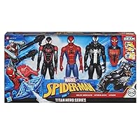 Marvel Spideman Titan Hero Series 3-Figure Pack - Features Miles Morales, Spiderman & Venom with Blast Gear, Ages 4 and Up