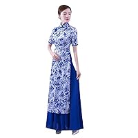 Chinese Style Improved Hanfu Dress Women Vintage Cheongsam Style Stand Collar Ink Printed Slim Party Prom Dress