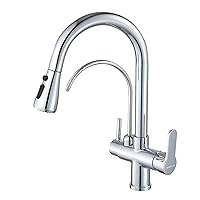 Kitchen Faucet with Pull Down Sprayer Modern 2 Handle Kitchen Faucets Drinking Water Faucet Reverse Osmosis Faucet for Kitchen Sink 3 in 1 High Arc Water Purifier Faucets Lead-Free Brass,Chrome