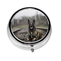 German Shepherd Pill Box Round Mini Portable Pill Box Travel Medicine Storage Box