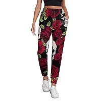Rose Skull Casual Sweatpants Women Lounge Sweat Athletic Pants Joggers with Pockets Workout