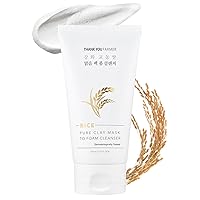 THANKYOU FARMER Rice Pure 2-IN-1 Korean Clay Mask to Foam Cleanser 5.27 fl.oz, Removes Excess Oil, Removing Dead Skin Cells, Soft Skin, Pore Purifying, Dermatologist Tested Korean Face Wash