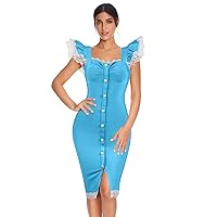 meilun Womens Celebrity Party Bandage Dress Vestido Ruffles Butterfly Sleeve Bodycon Club Dress
