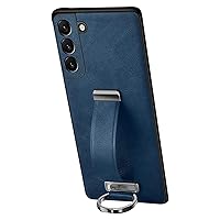 Case for Samsung Galaxy S23/S23plus/S23ultra, Business PU Leather Folding Case, with Wrist Strap Holder Shockproof Case, Higher Than Lens Protective Cover,Blue,S23Plus