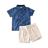 fhutpw Baby Toddler Boy Outfits 2T 3T 4T 5T Clothes Summer Kids Pattern Short Sleeve Button Down Shirt & Shorts Set