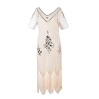 Womens 1920s Flapper Dress Sequin V Neck Dresses Irregular Tassels Hem Great Gatsby Cocktail Dress Shiny Sparkly Fringe Gowns